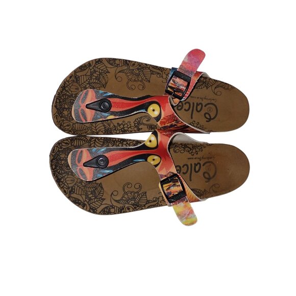 Calceo Colored Feathered Patterned Yellow-Eyed Chimp Patterned Sandal 40 US 8.5 - Picture 4 of 5